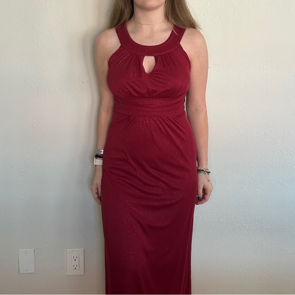 Red Ruched Cut Out Maxi Gown